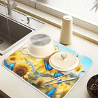 Blooming Sunflowers Blue Butterfly03 Dish Drying Mat - Image 5