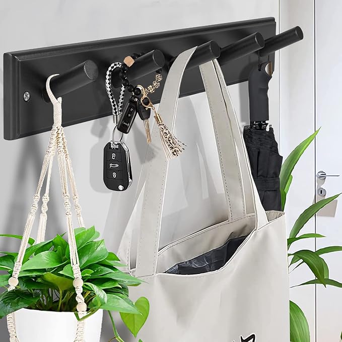 Wood Coat Rack Wall Mounted, 5 Pegs Bamboo Wall Hook - Image 9