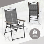 Giantex Set of 2 Patio Folding Chairs, Outdoor Patio Dining Chairs w/Armrest, Sling Back, Metal Frame, Outside Use for Lawn Camping Garden Pool Beach Yard Lounge, No Assembly, Grey - Image 3