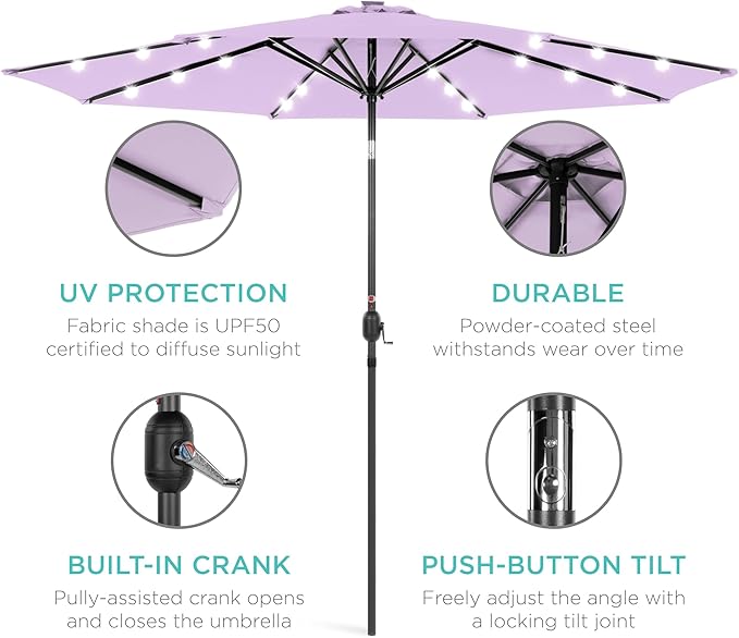 Best Choice Products 10ft Solar Polyester LED Lighted Patio Umbrella w/Tilt Adjustment and UV-Resistant Fabric - Image 5