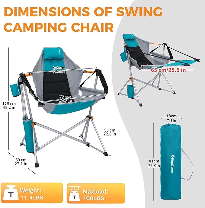 KingCamp Hammock Chair with Footrest – Heavy Duty Swinging Rocking Camping Chairs for Adults up to 400lbs, Folding Portable Oversized Rocker with Cup Holder & Pillow for Outdoor Beach Lawn RV Sports - Image 2