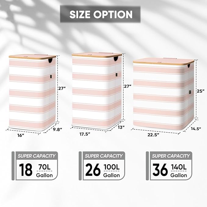 BALEINE Laundry Hamper with Lid, Tall Laundry Baskets with Bamboo Pull Handles - Image 2