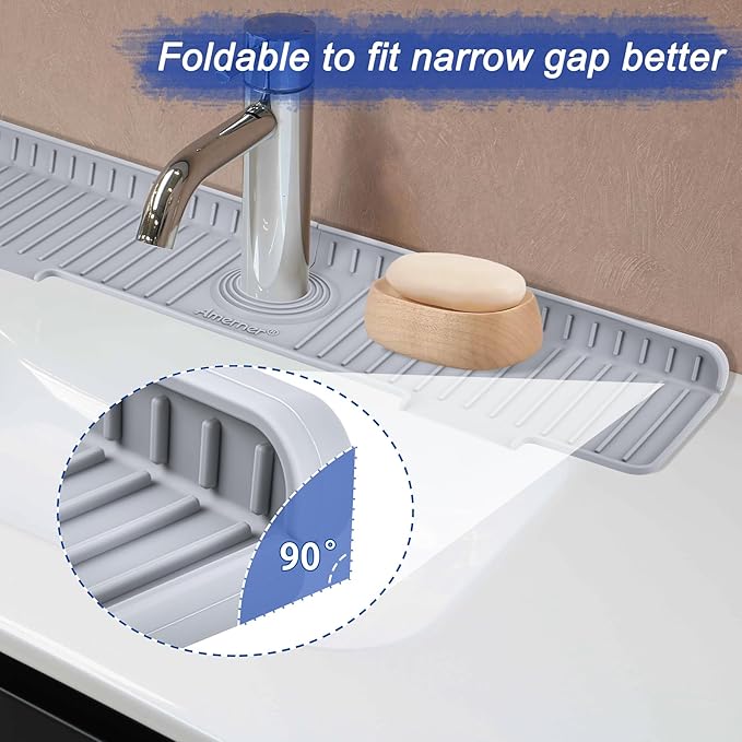 20 inch Kitchen Sink Splash Guard, 10° Large Slope & Adaptable Hole Faucet Mat - Image 4