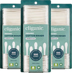 Cliganic Organic Cotton Swabs, Chlorine-Free Hypoallergenic, Gentle & Absorbent by Cliganic