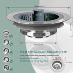 Kitchen Sink Drain Strainer 3 in 1, 304 Stainless Steel Pop Up Sink Stopper - Image 6