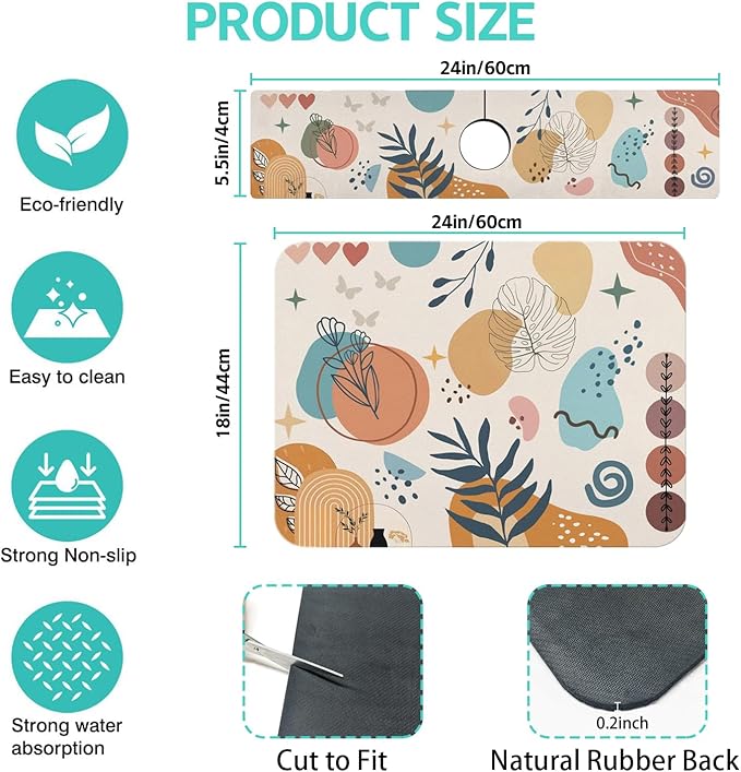 Dish Drying Mat for Kitchen Counter Matt, Super Absorbent Non-slip Rubber Backed - Image 2