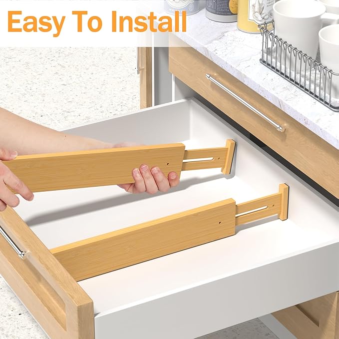 BAMBUROBA Bamboo Drawer Dividers, Adjustable Expandable Drawer Organization - Image 6