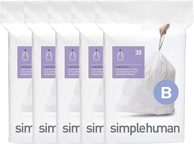 simplehuman Code B 150 Count, Dispenser Packs Custom Fit Liners, Drawstring by Simplehuman