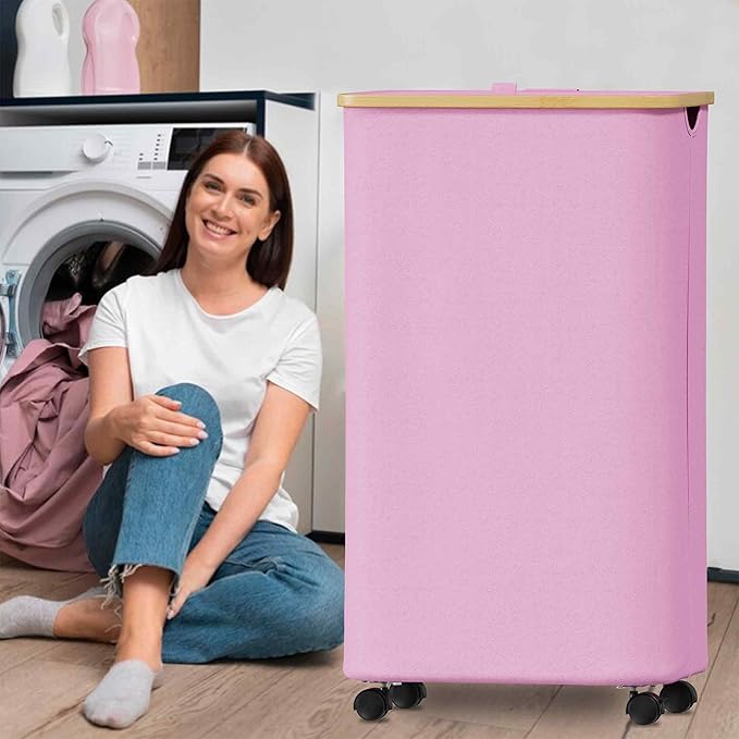 SUOCO Laundry Hamper on Wheels 100L, Clothes Basket - Image 2