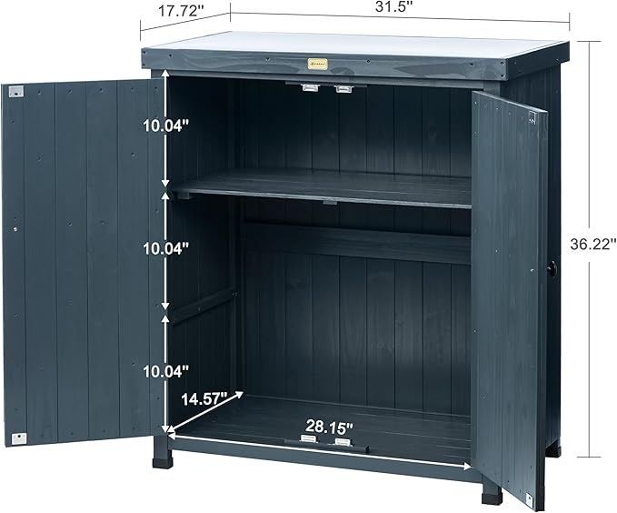 HABAU Outdoor Storage Cabinets Weatherproof for Patio, Garden Work Bench with Shelves & Metal Tabletop, Wooden Potting Table Workstation - Image 3