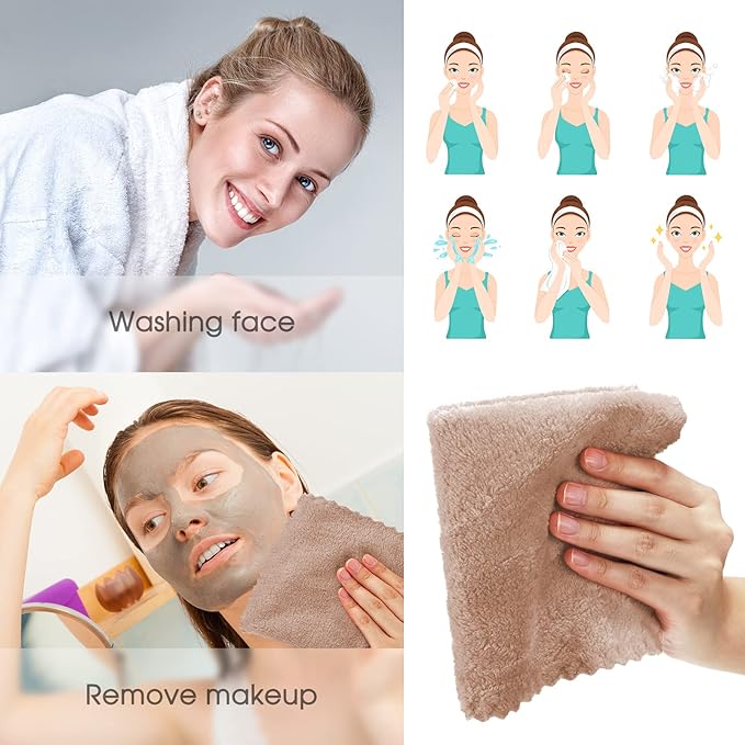 Syhood 12 Pieces Face Wash Cloth 12 x 12 in Makeup Remover Cloths Towel Coral - Image 4