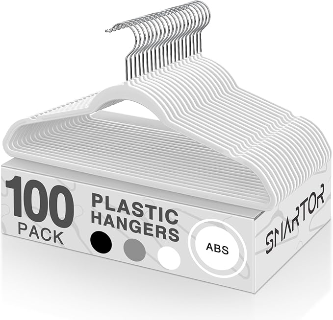 SMARTOR 100 Pack Non-Velvet Plastic Hangers by Smartor