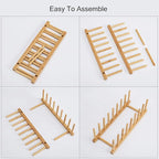 HBlife 4pcs Bamboo Dish Plate Bowl Cup Book Pot Lid Cutting Board Drying Rack - Image 6