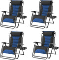 Zero Gravity Chair Set of 4 Oversized Folding Recliner, Padded Anti Gravity Lounge Chair with Adjustable Pillow & Cup Holder for Outdoor Camping, Patio, Poolside, Lawn (Black & Blue) by Unknown