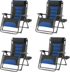Zero Gravity Chair Set of 4 Oversized Folding Recliner, Padded Anti Gravity Lounge Chair with Adjustable Pillow & Cup Holder for Outdoor Camping, Patio, Poolside, Lawn (Black & Blue) by Unknown