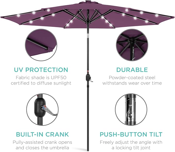 Best Choice Products 10ft Solar Polyester LED Lighted Patio Umbrella w/Tilt Adjustment and UV-Resistant Fabric - Image 5