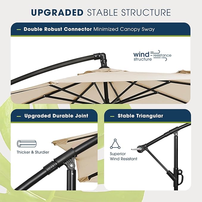 wikiwiki 10ft Patio Umbrella with Base Included, Outdoor Offset Cantilever Umbrella with Sandbag Base for Backyard, Garden and Pool, Easy to Tilt and Crank, Beige - Image 4