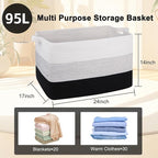 OIAHOMY Extra Large Blanket Basket, 95L Cotton Rope Woven Laundry Basket - Image 4