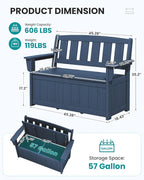 SERWALL HDPE Outdoor Storage Bench, All-Weather, UV-Resistant Deck Box with Waterproof Storage Bags, 57 Gallon Dual-Use Seat & Organizer Deck Boxes for Patio, Garden Tools & Pool (Navy Blue) - Image 3