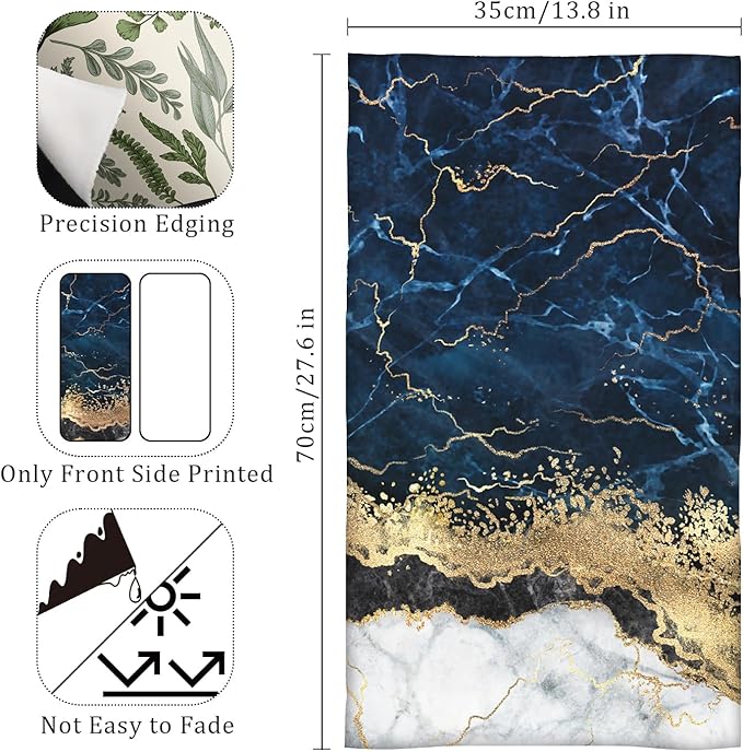 HAISUKA Blue & Gold Marble Lightweight Bath & Kitchen Towels - Image 2
