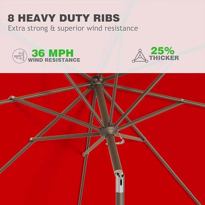 AreShark 9 FT Patio Umbrella for Outdoor, Outdoor Umbrella with Push Button Tilt and Crank, Outdoor Patio Umbrellas with 8 Sturdy Ribs for Market, Garden, Deck, Backyard, Pool (Cherry Red) - Image 4
