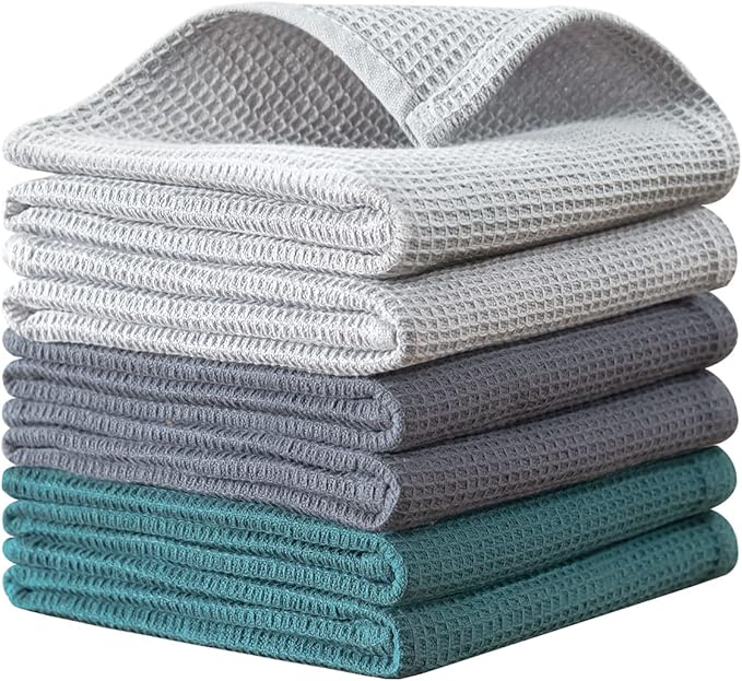 QUILTINA Dish Towels Set, 100% Cotton Waffle Weave Kitchen Towels 6 Pack by Quiltina