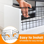 Hanging Under Shelf Storage Basket, 2 Pack Foldable Under Cabinet Metal Desk - Image 3