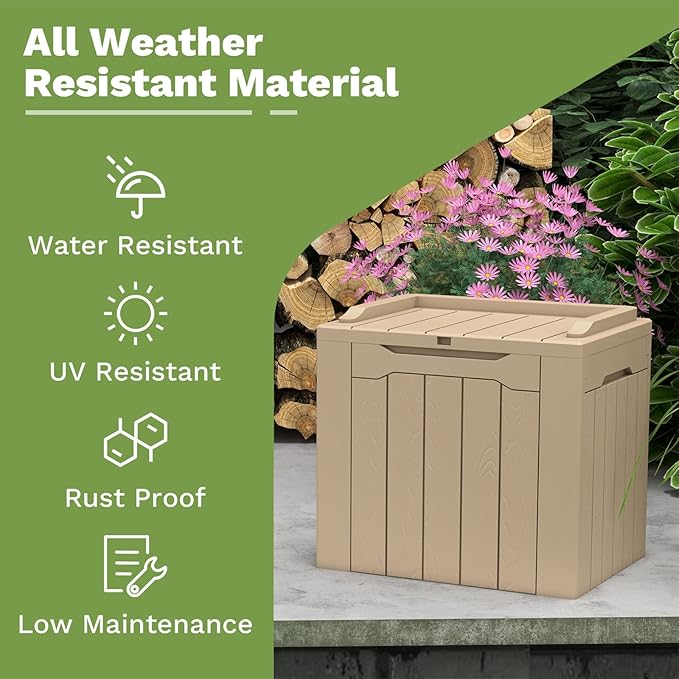 Patiowell 30 Gallon Resin Deck Box, Outdoor Storage Box for Patio Furniture, Deliveries, Pool Supplies,Waterproof and Lockable, Light Brown - Image 3