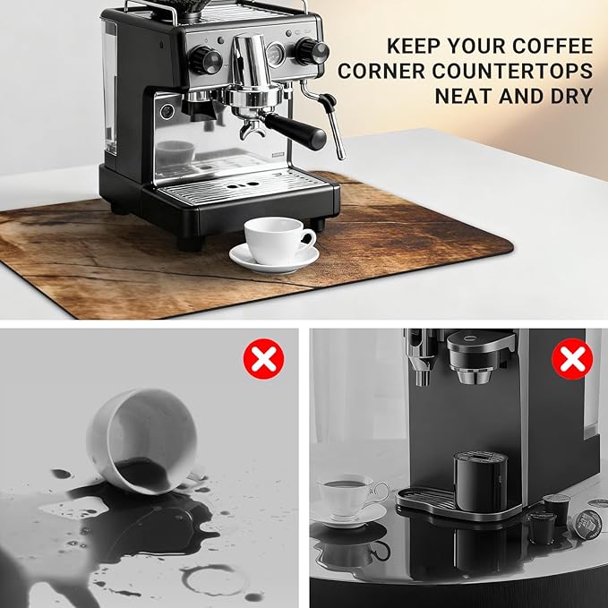 Coffee Mat 20x12 Inch, Wood Grain Cracks Design, Absorbent Hide Stain Rubber - Image 5