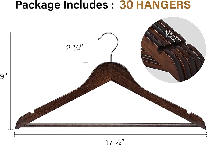 StorageWorks Wooden Hangers 30 Pack, Wood Coat Hangers - Image 3