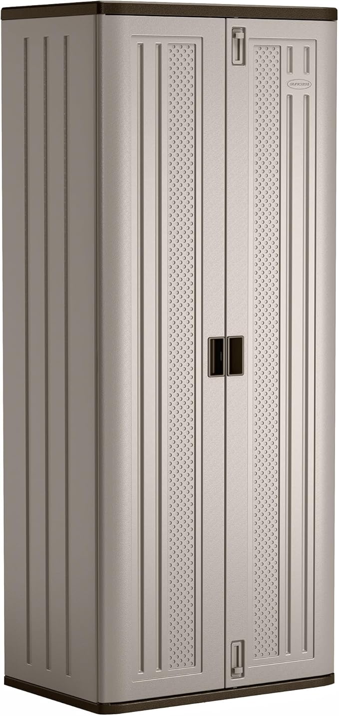 Suncast Tall Storage Cabinet, Platinum Resin Garage Storage Cabinet with Doors & Shelves, Plastic, Lockable, Freestanding Utility Closet for Tools & Supplies, Made in USA - Image 11