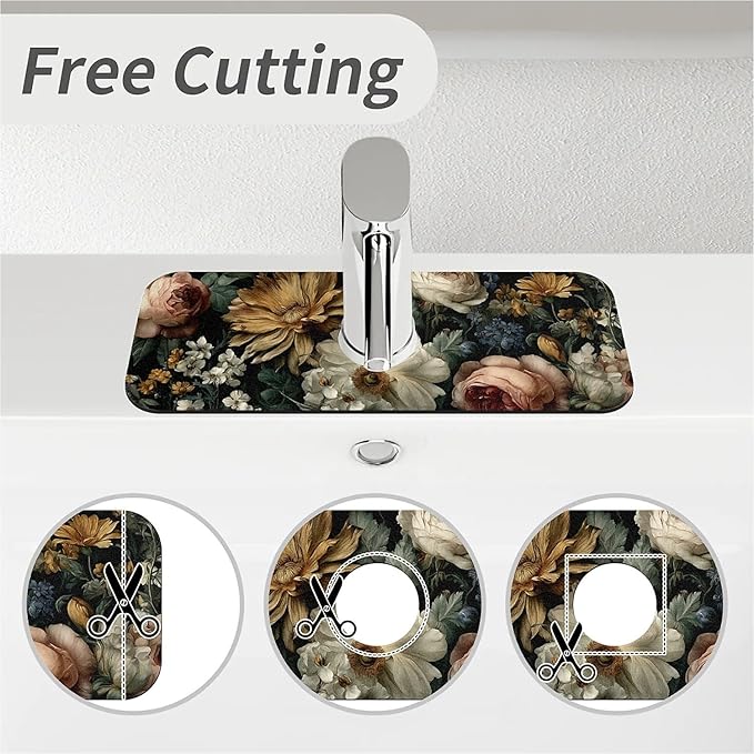 Kitchen Sink Splash Guard，Dark-floral Faucet Mat Sink Gadgets-Super Absorbent - Image 5