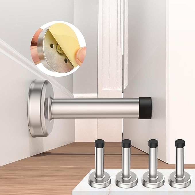 4 Pack Door Stops, 304 Stainless Steel Door Stoppers, Easy Installation by Profasion