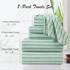 Oliven 8 Pcs Green Cabana Stripe Large Bath Towel Set Oversized Bath Sheet-2 - Image 3