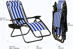 Nazhura Set of 2 Relaxing Recliners Patio Chairs Adjustable Steel Mesh Zero Gravity Lounge Chair Beach Chairs with Pillow and Cup Holder (Navy Blue Stripe) - Image 3