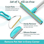 Carpet Rake for Pet Hair Removal, Dog Cat Fur Remover Rubber Broom, Stainless - Image 2