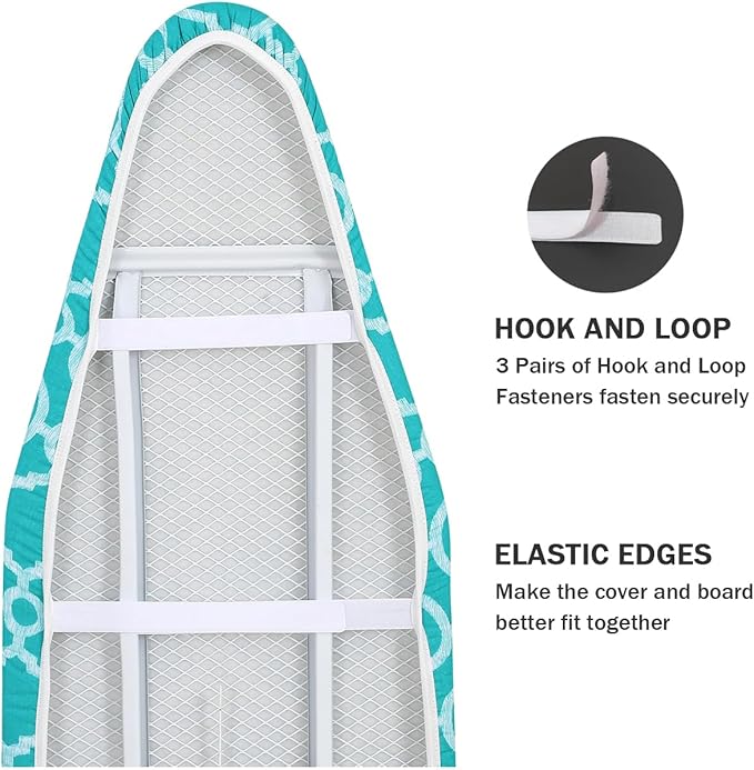Ironing Board Cover and Pad Standard Size 15" x 54", 3 Pairs of Hook and Loop - Image 4