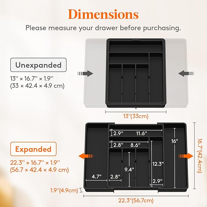 Lifewit Utensil Organizer for Kitchen Drawer, Expandable Cooking Silverware Tray - Image 2