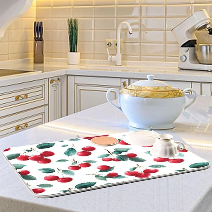 Red Cherry Leaves Dish Drying Mat - Image 6