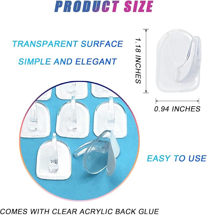 50 PCS Traceless Clear Plastic Adhesive Hooks No Damage Transparent Reusable - Image 2