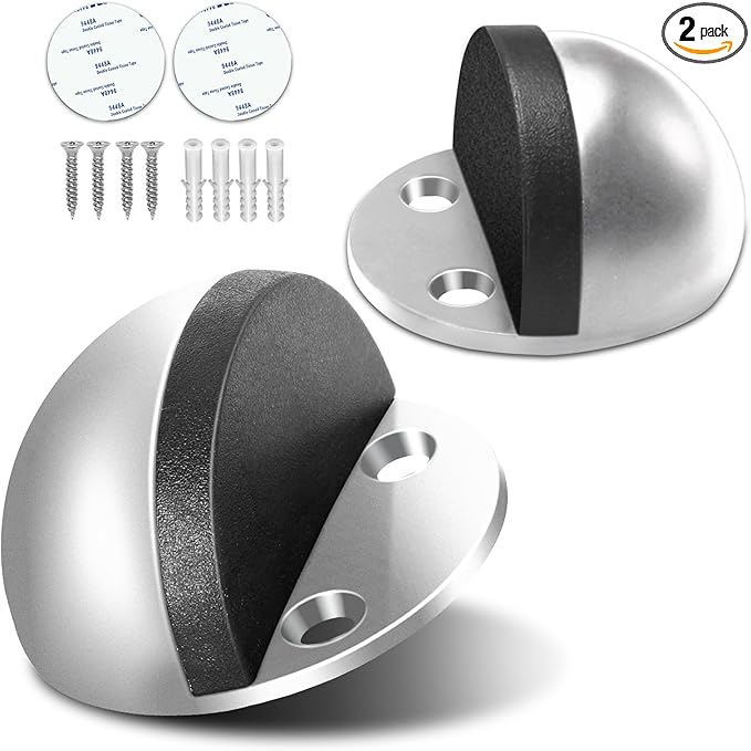 2 Pack Door Stoppers, Adhesive Floor Door Stops No Drill Stainless Steel Door by Gudui