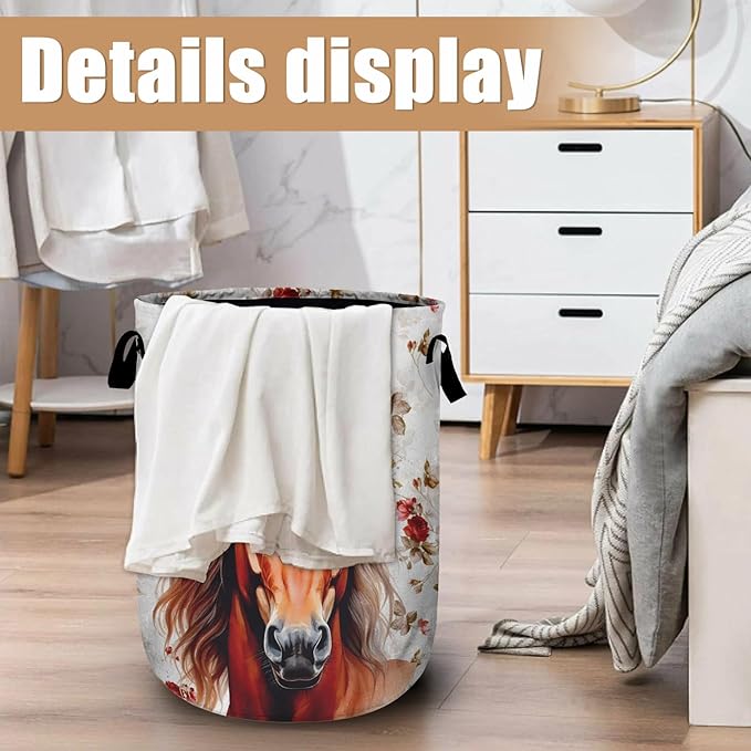 Watercolor Horse Laundry Basket, Foldable Waterproof Animals Floral Laundry - Image 6