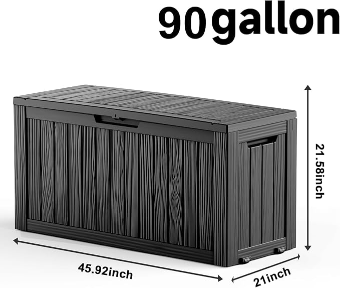 EasyUp 90 Gallon Outdoor Deck Box Waterproof, UV Resistant Resin Outdoor Storage Box for Delivery, Porch, Patio and Garden, Black - Image 2