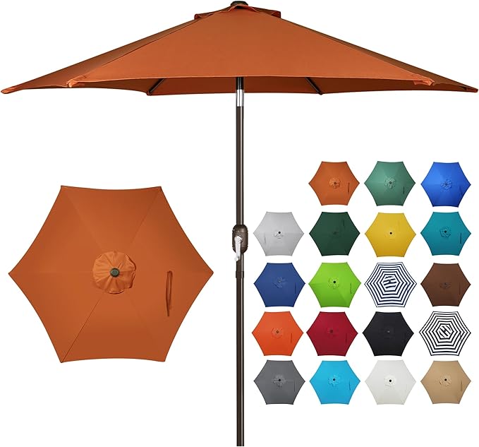 Blissun 7.5 ft Patio Umbrella, Yard Umbrella, Outdoor Market Umbrella with Push Button Tilt Crank, Rust by Blissun