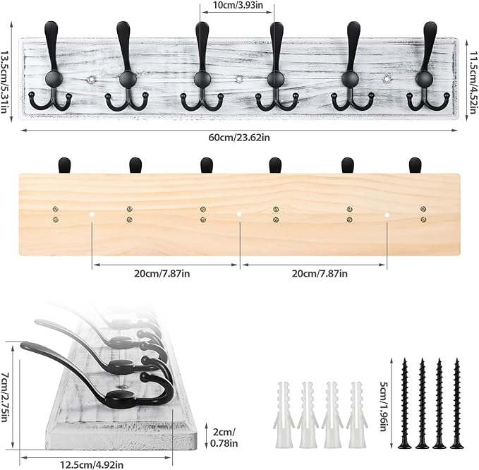 Coat Rack Wall Mount, Wooden Heavy Duty Coat Rack - Image 2