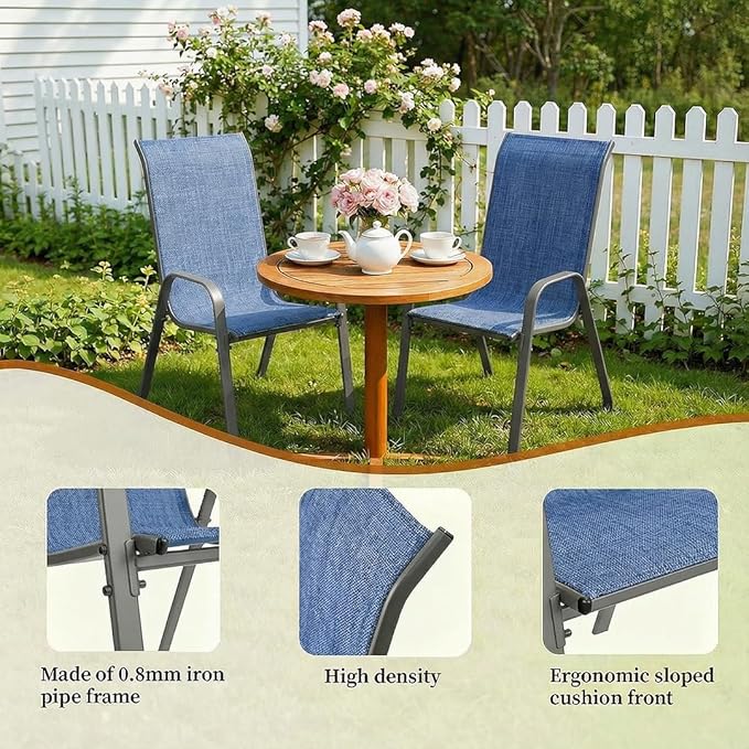 MAMIZO Patio Dining Chairs, Stackable All Weather Teslin Chair, Heavy Duty Outdoor Breathable Chairs Set, w/Armrests, Upgraded Chair FeetW/Strenthened Iron Spacers, 330 LBS (8, Navy Blue) - Image 6
