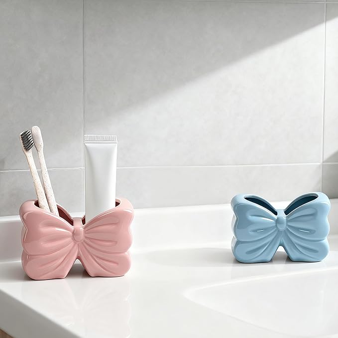 Bow Toothbrush Holder， 2-Slot Toothbrush and Toothpaste Holder Cute Toothbrush - Image 7