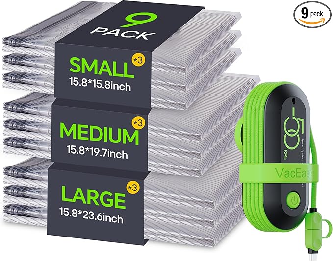 9 Pack Travel Vacuum Storage Bags by Vacbird