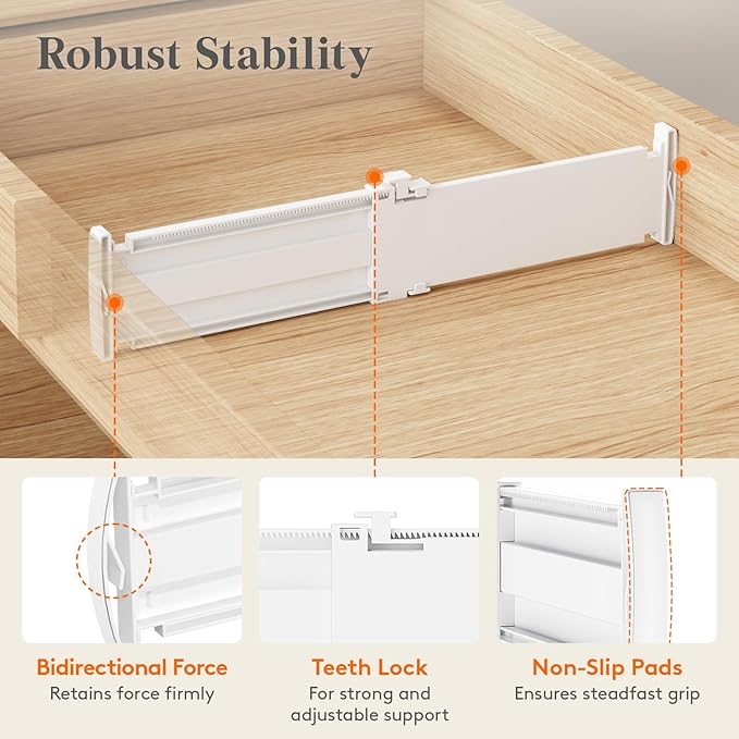 Lifewit 3.2" Tall 4 Pack Drawer Dividers, 26.5-42cm/10.2-16.5" Expandable - Image 3