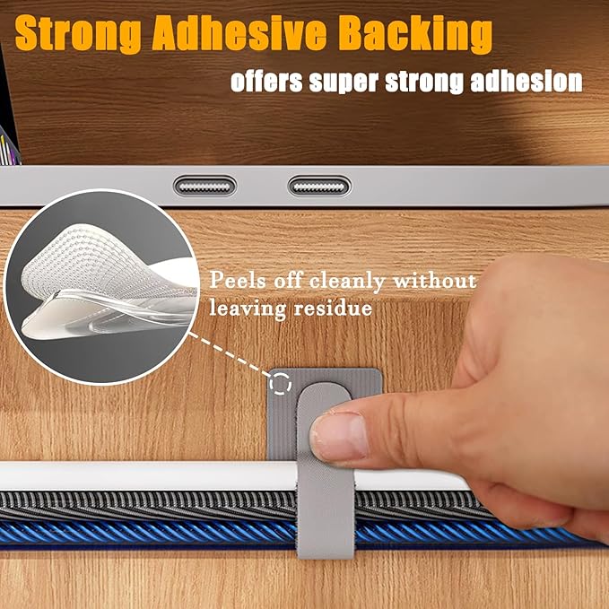 80PCS Hook and Loop Cable Straps, Cable Management Under Desk, Self Adhesive - Image 7